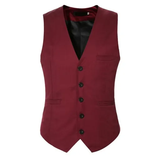 2021 Men's Vests V Neck Single breasted Slim Vest Male Business Suits
