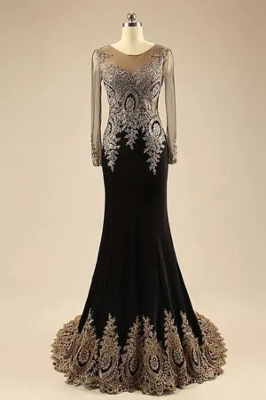 2024 Mermaid Prom Dresses/Evening Dresses Beaded Court Train Long Sleeves PJSL6FJG