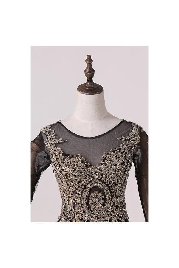 2024 Mermaid Prom Dresses/Evening Dresses Beaded Court Train Long Sleeves PJSL6FJG