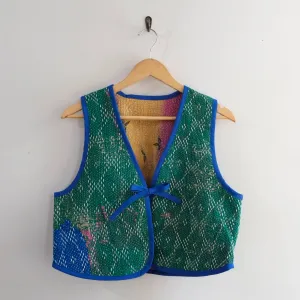 Amelia Vest Blue Green Diamond Lattice Embroidery M018