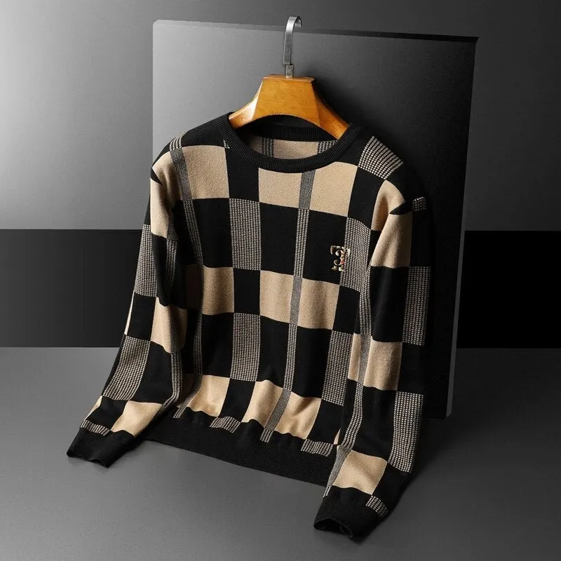Black Brown Plaid Knitted Sweater