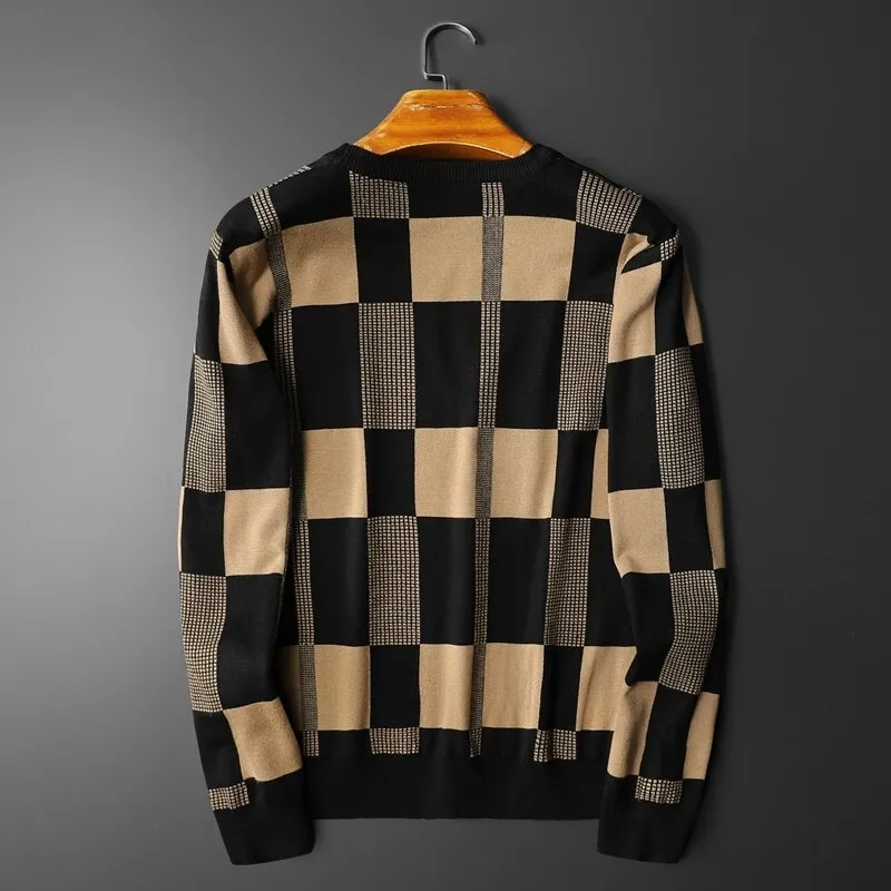 Black Brown Plaid Knitted Sweater