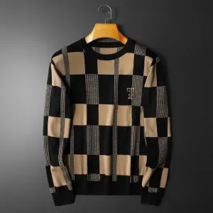 Black Brown Plaid Knitted Sweater