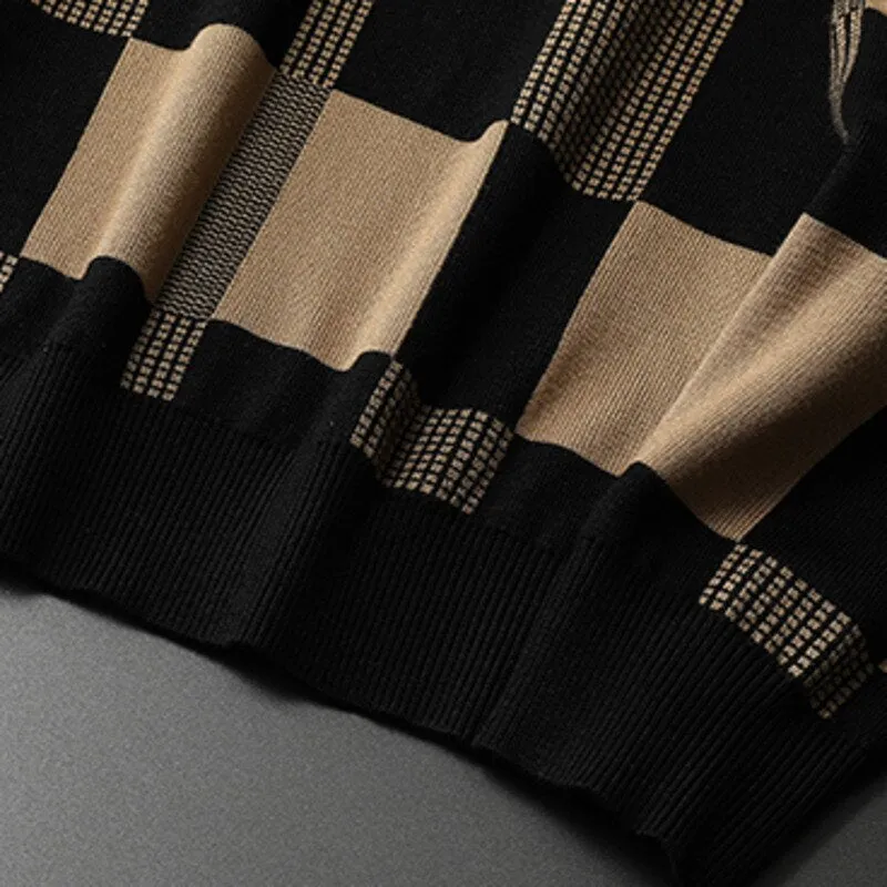 Black Brown Plaid Knitted Sweater