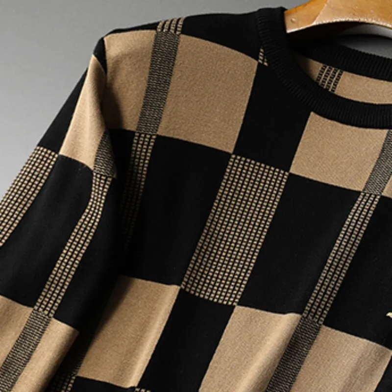 Black Brown Plaid Knitted Sweater