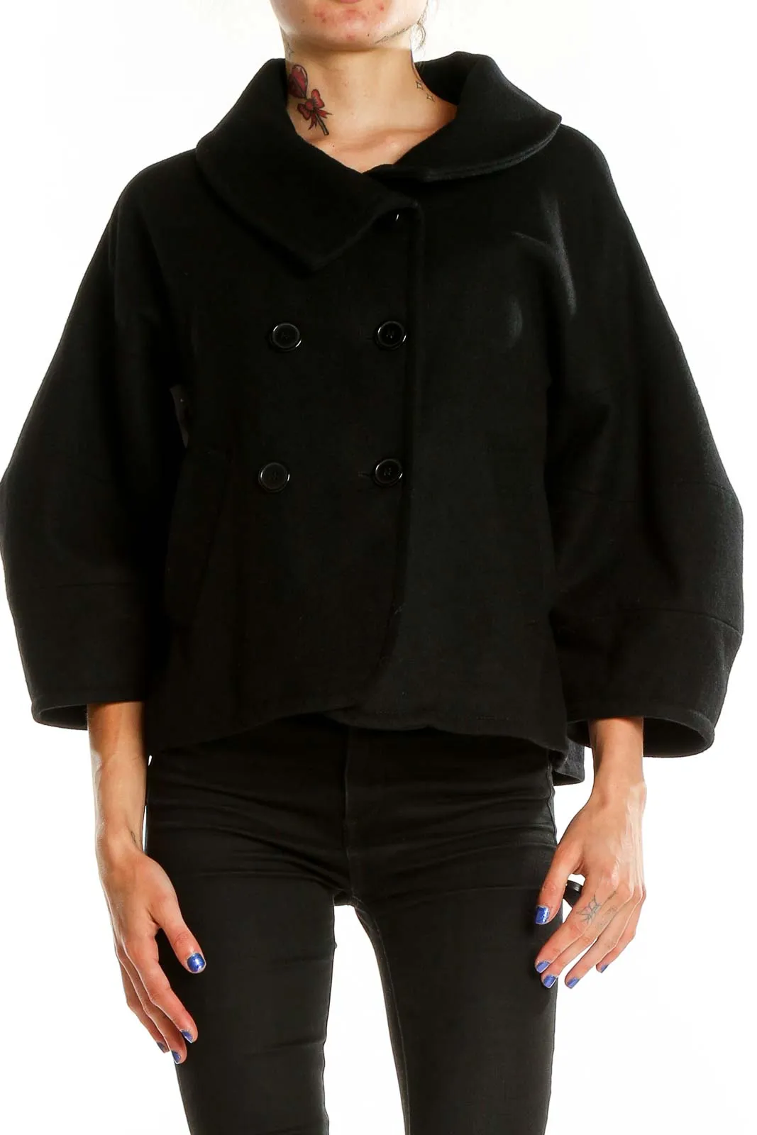 Black Double-Breasted Cropped Jacket