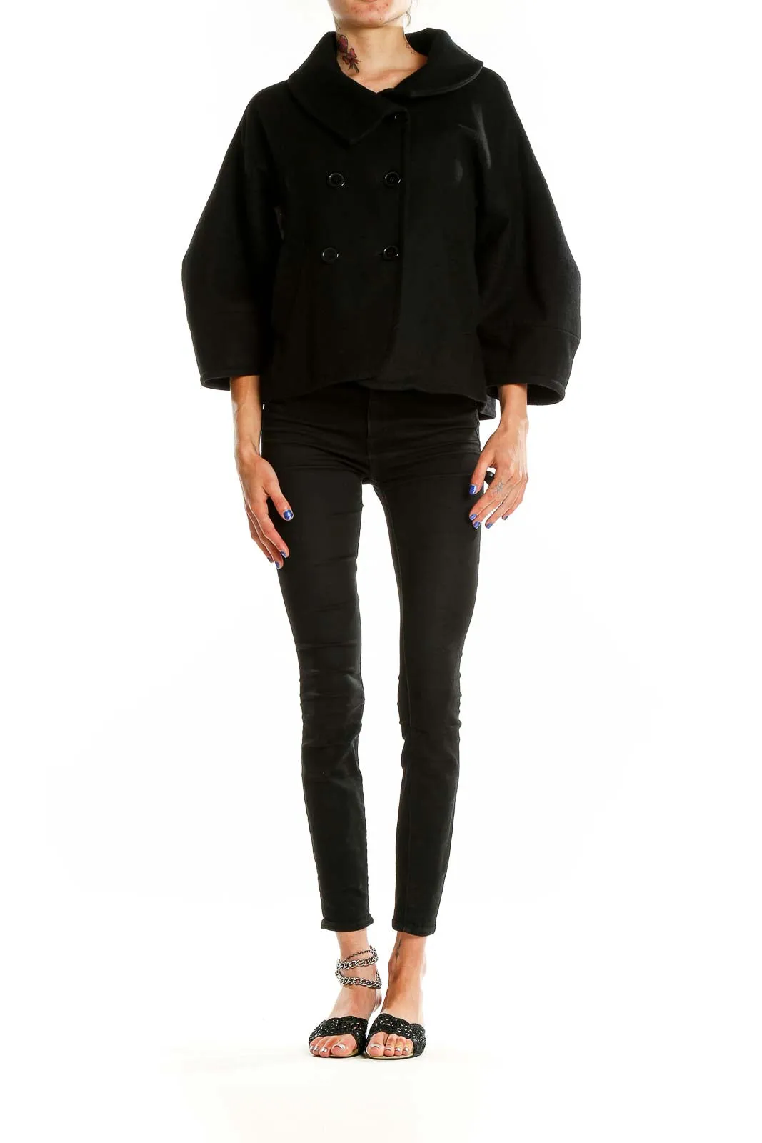 Black Double-Breasted Cropped Jacket