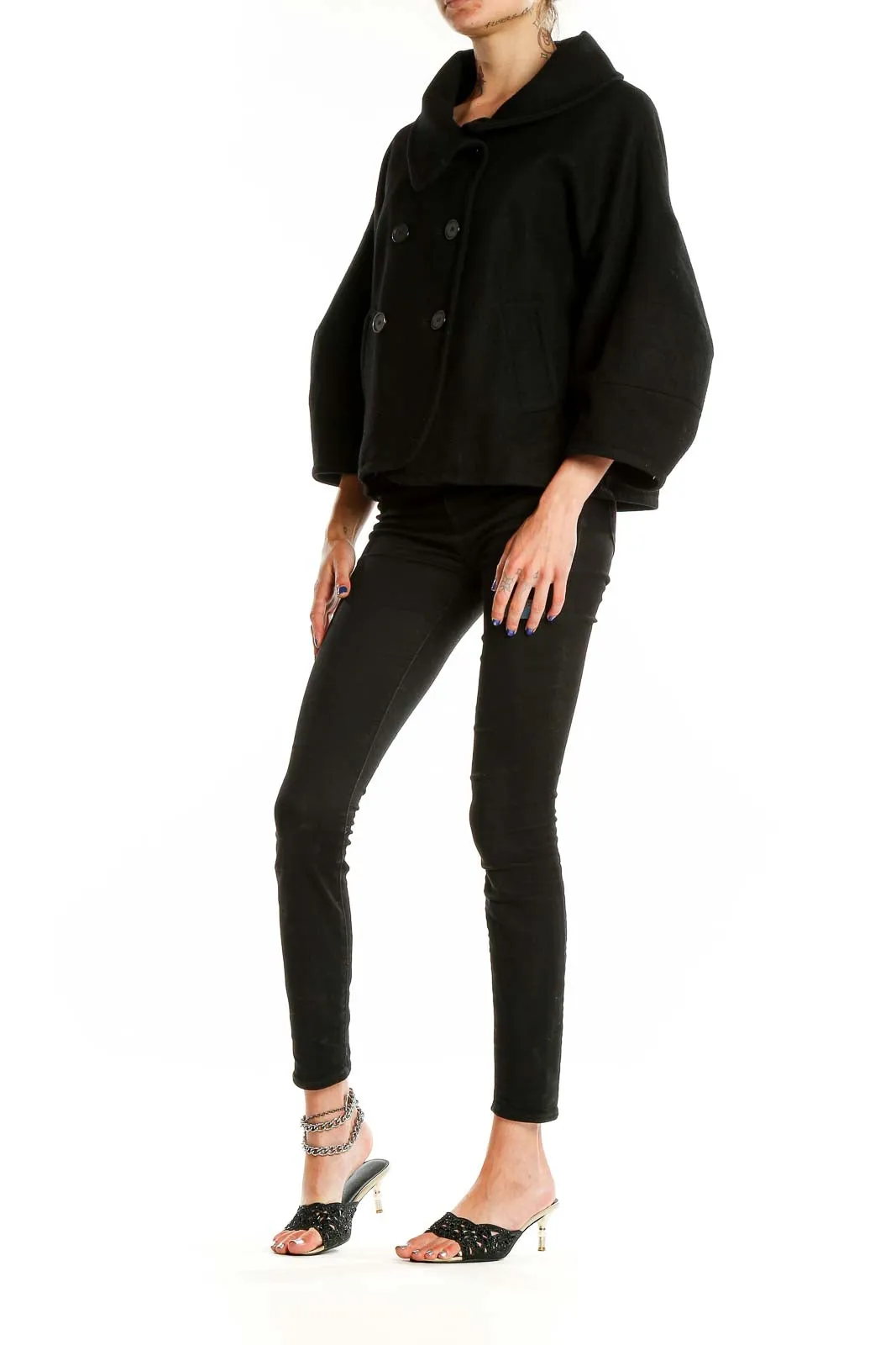 Black Double-Breasted Cropped Jacket