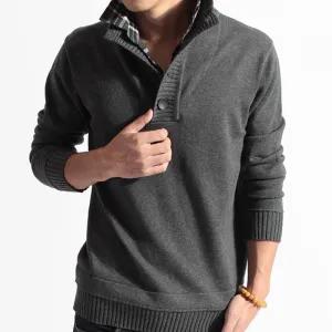 BROWON Men&#39;s Clothing Winter Solid Color Sweater Long Sleeve Fake Two Pieces Soft Handfeel Holiday Stylish Sweater Top Blouse