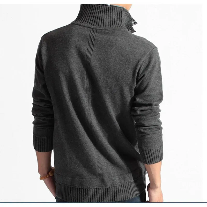BROWON Men&#39;s Clothing Winter Solid Color Sweater Long Sleeve Fake Two Pieces Soft Handfeel Holiday Stylish Sweater Top Blouse