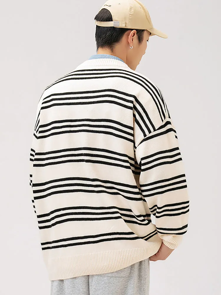 Contrast Color Striped Knit Sweater