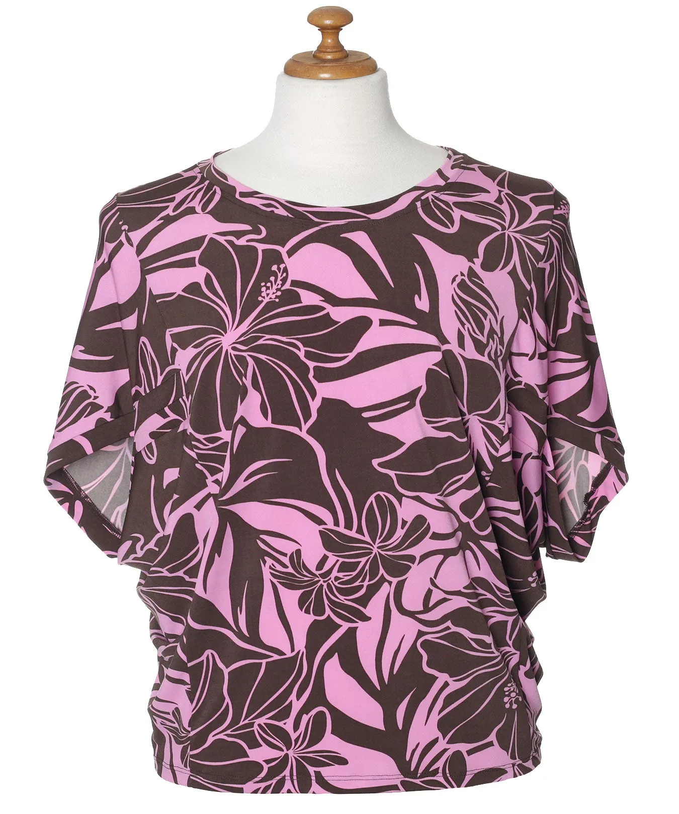 Dolman Sleeve Slit Hawaiian Blouse Top HIBISCUS