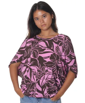 Dolman Sleeve Slit Hawaiian Blouse Top HIBISCUS