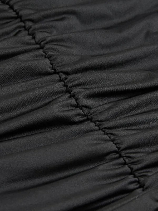 Elegant Backless V-Neck Pleated Mini Dress with Halter Neck for Women