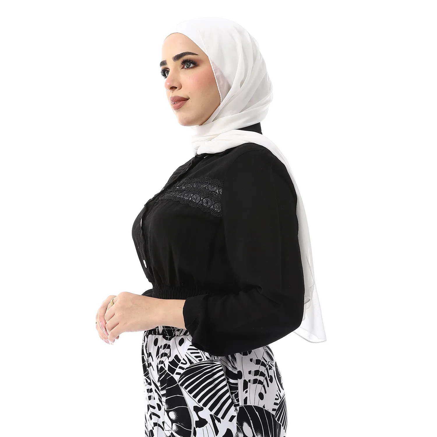 Elegant Black Shirt with White Buttons