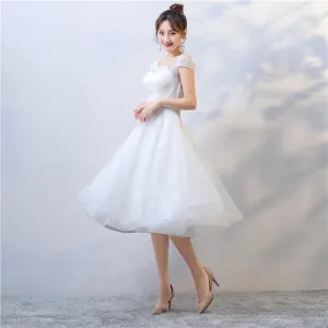 Elegant white semi formal 8th grade graduation college party prom dresses 2021#115543