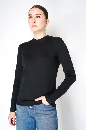 Fabiana Filippi Long Sleeve Jersey Top with Knitted Crew Neck in Black