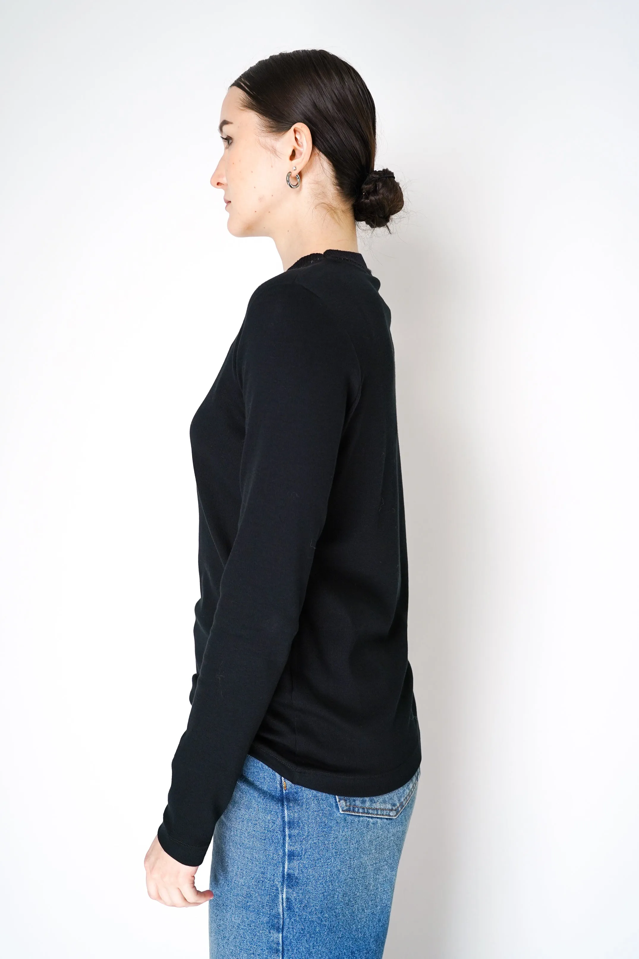 Fabiana Filippi Long Sleeve Jersey Top with Knitted Crew Neck in Black