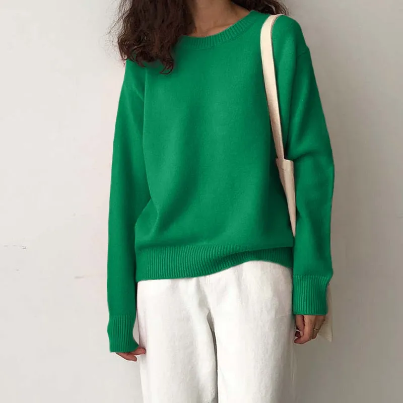 Fashionkova  Cashmere Elegant Women Sweater Oversized Knitted Basic Pullovers O Neck Loose Soft Female Knitwear Jumper