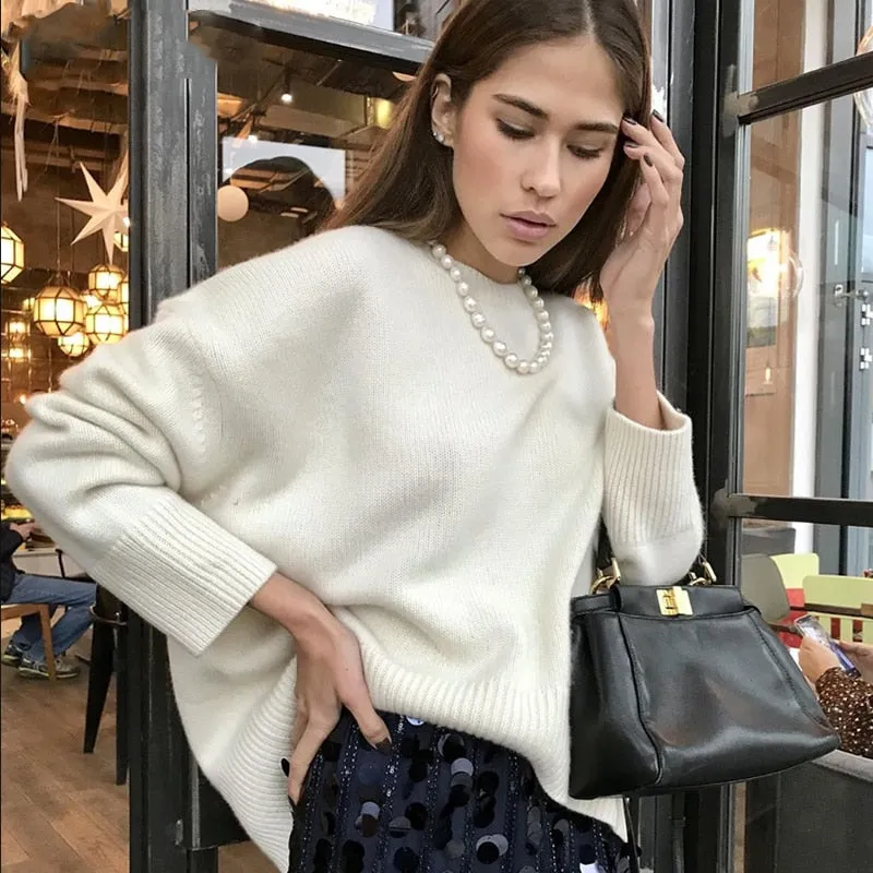 Fashionkova  Cashmere Elegant Women Sweater Oversized Knitted Basic Pullovers O Neck Loose Soft Female Knitwear Jumper