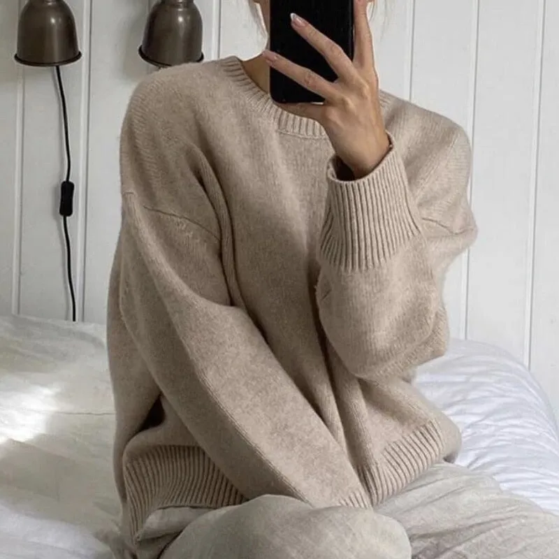 Fashionkova  Cashmere Elegant Women Sweater Oversized Knitted Basic Pullovers O Neck Loose Soft Female Knitwear Jumper
