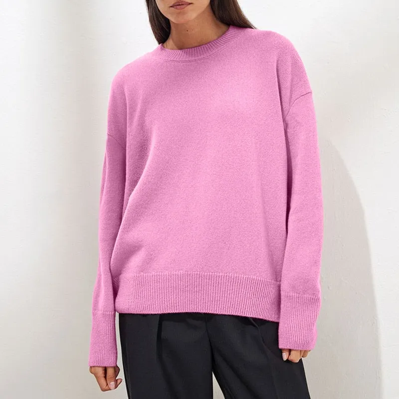 Fashionkova  Cashmere Elegant Women Sweater Oversized Knitted Basic Pullovers O Neck Loose Soft Female Knitwear Jumper
