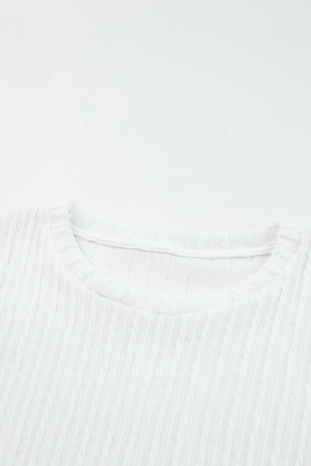 Floral Applique Mesh Sleeves Textured Knit Blouse