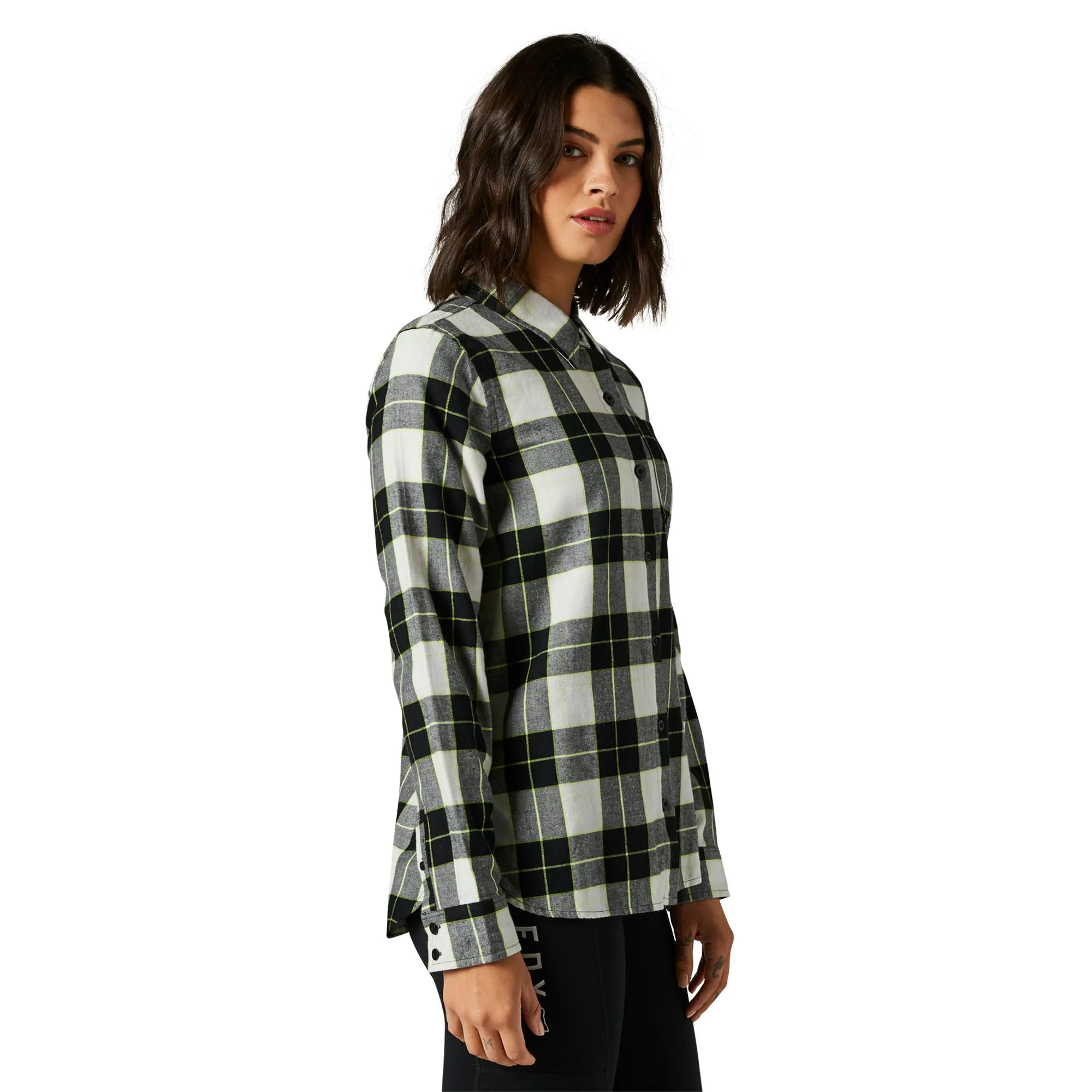 Fox Racing  Womens Light Gray Pines Flannel Shirt Comfy Cotton Long Sleeve Warm