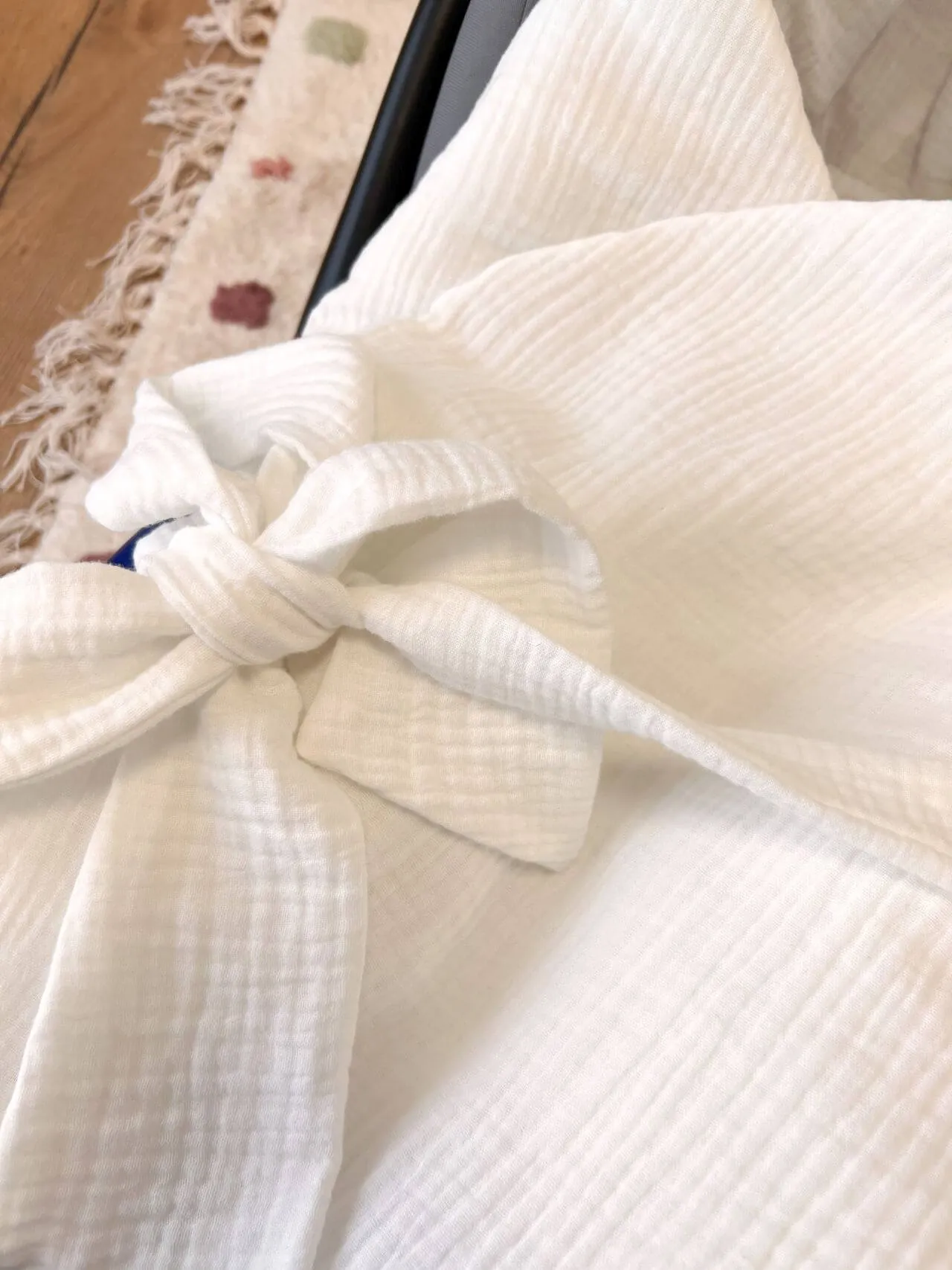 Handmade Car Seat Blanket - 100% Muslin Cotton - Cream