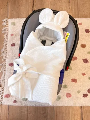 Handmade Car Seat Blanket - 100% Muslin Cotton - Cream
