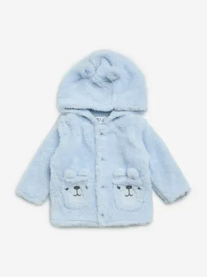 HOP Baby Blue Faux-Fur Hooded Cardigan