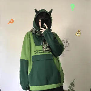 Joskaa Harajuku Frog Hoodie Women Sweatshirt Streetwear Women Anime Long Sleeve Oversized Kawaii Cute Pullover Green Top Girls 2024 New
