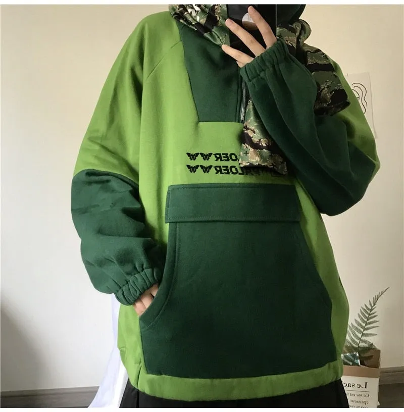 Joskaa Harajuku Frog Hoodie Women Sweatshirt Streetwear Women Anime Long Sleeve Oversized Kawaii Cute Pullover Green Top Girls 2024 New