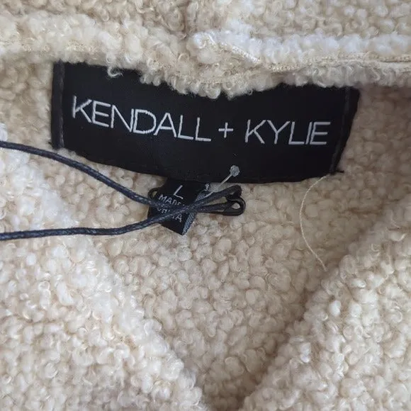 Kendall   Kylie Bridge Faux Shearling Asymmetrical Zipper Sweater Jacket Size L