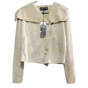 Kendall   Kylie Bridge Faux Shearling Asymmetrical Zipper Sweater Jacket Size L