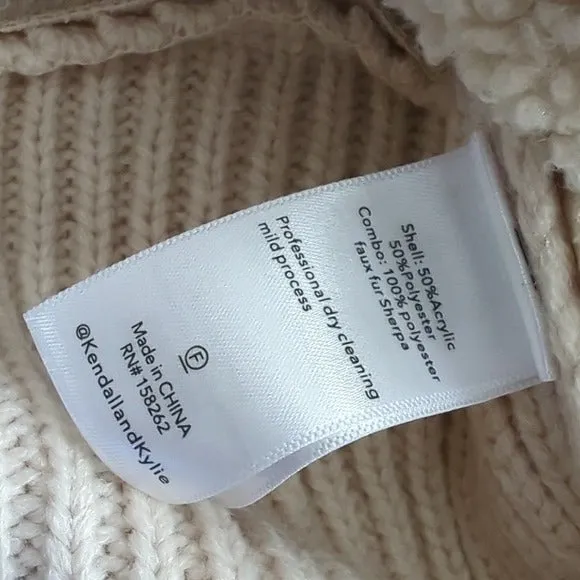 Kendall   Kylie Bridge Faux Shearling Asymmetrical Zipper Sweater Jacket Size L