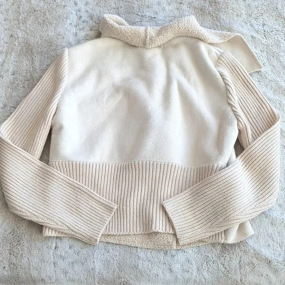 Kendall   Kylie Bridge Faux Shearling Asymmetrical Zipper Sweater Jacket Size L