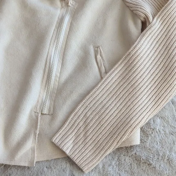 Kendall   Kylie Bridge Faux Shearling Asymmetrical Zipper Sweater Jacket Size L