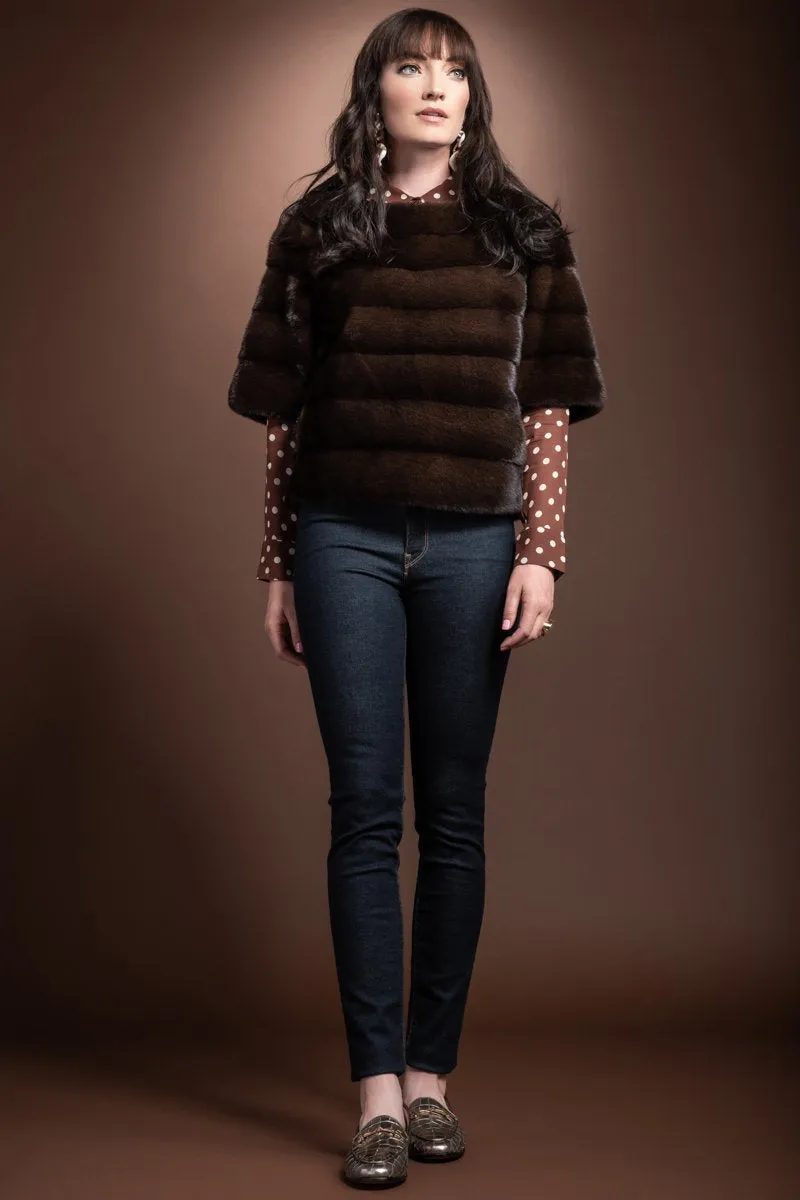 Long Horizontal Solid Color Mink Fur Pull - Over - Side Zipper