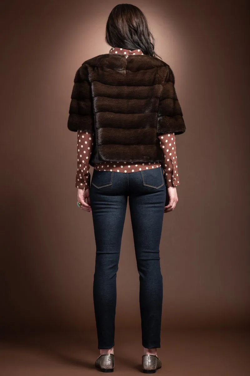 Long Horizontal Solid Color Mink Fur Pull - Over - Side Zipper