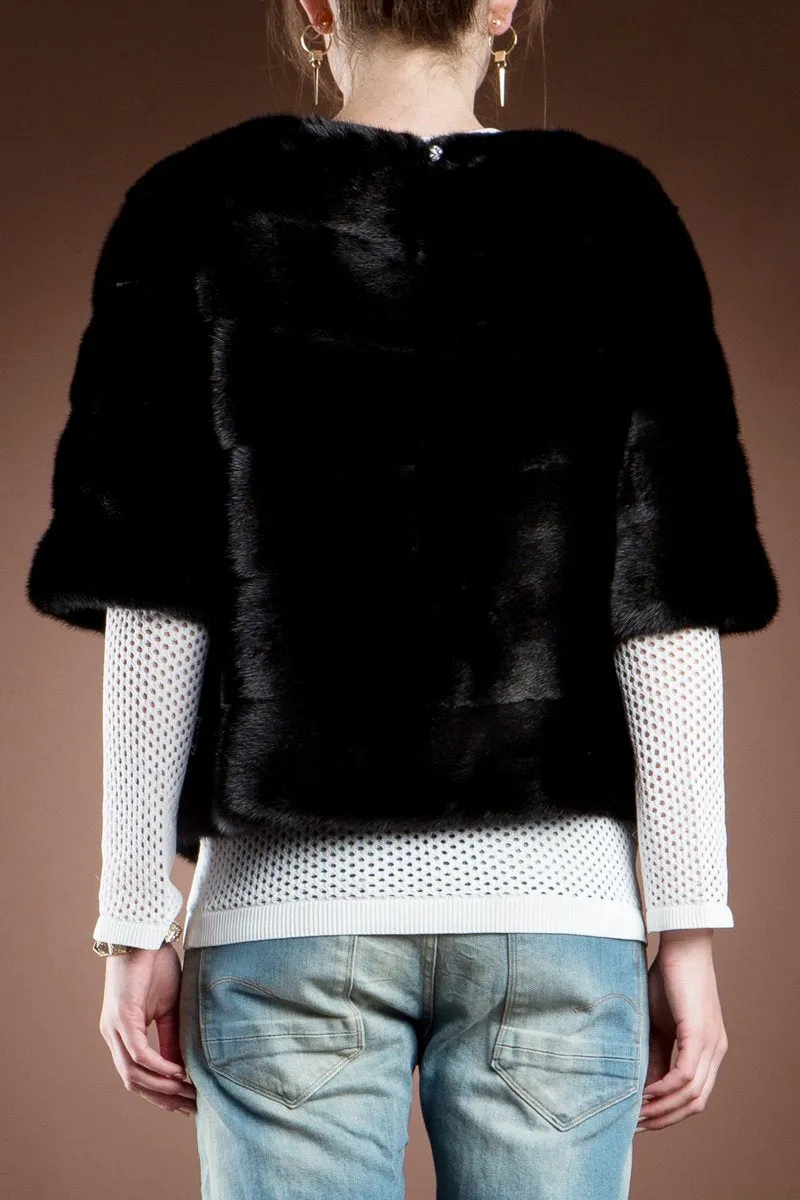 Long Horizontal Solid Color Mink Fur Pull - Over - Side Zipper