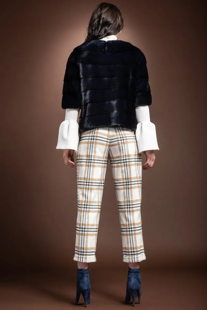 Long Horizontal Solid Color Mink Fur Pull - Over - Side Zipper