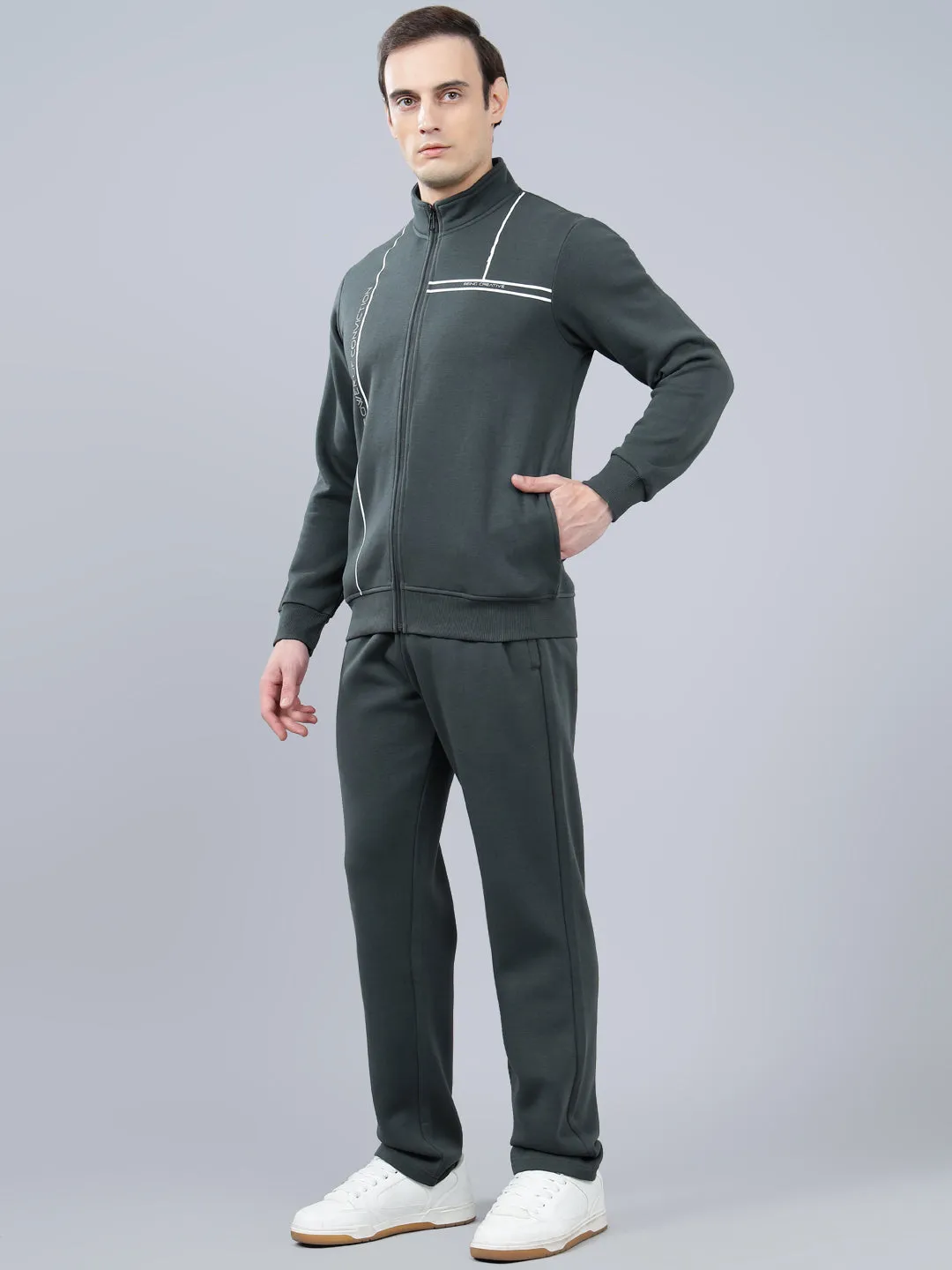 Men's Grey Printed Winter Track Suit