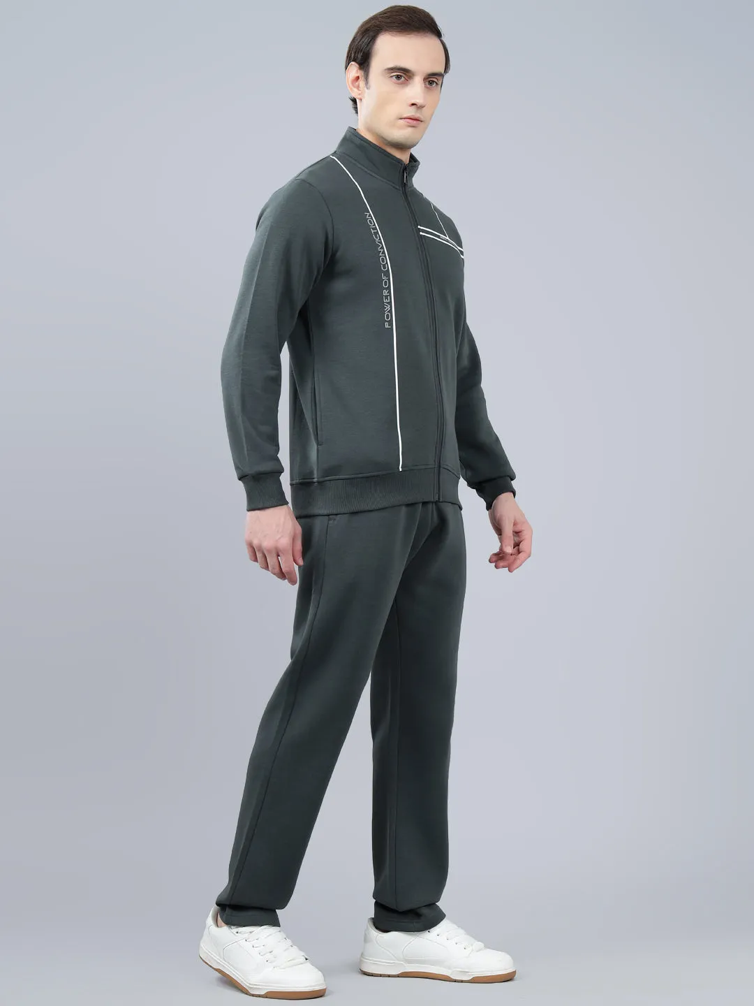 Men's Grey Printed Winter Track Suit