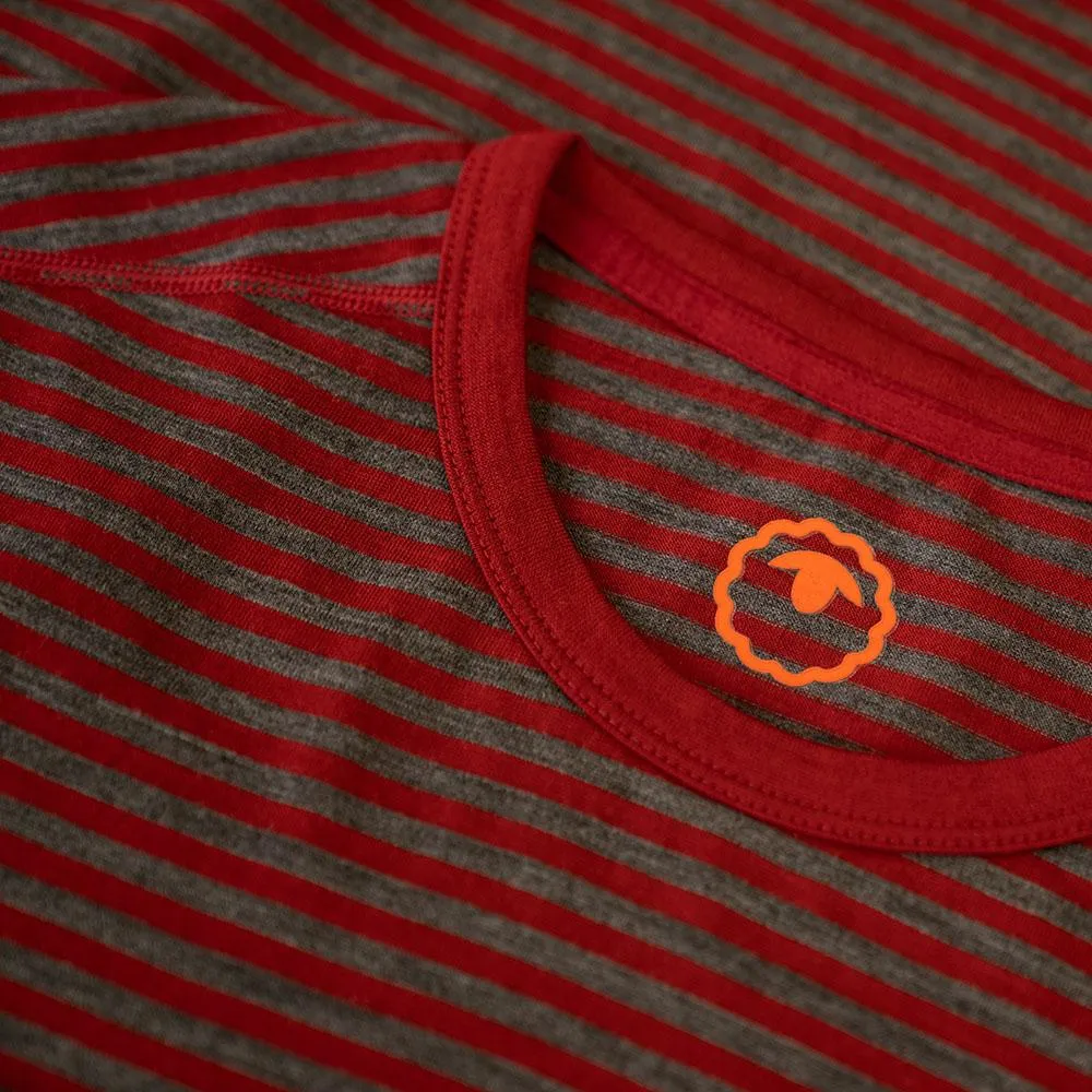 Mens Merino 180 Long Sleeve Crew (Mini Stripe Red/Smoke)