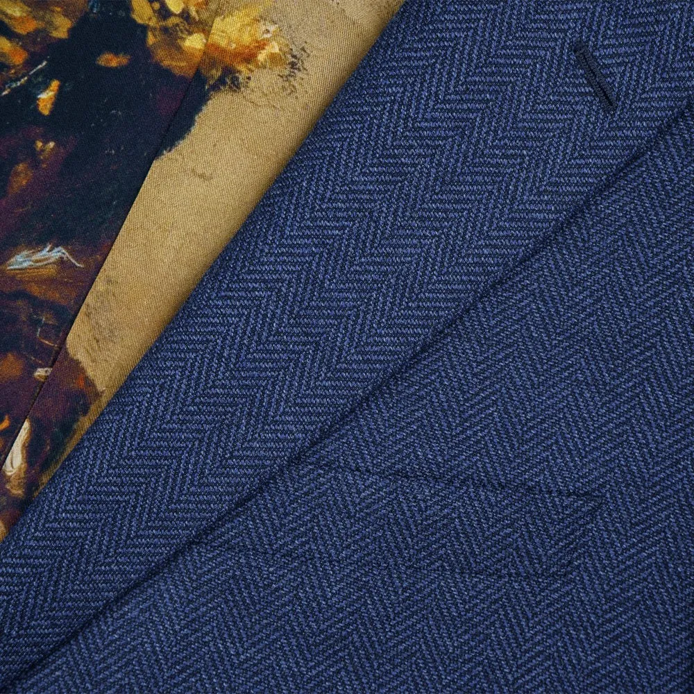 Mid Blue Herringbone Merino Wool Jacket