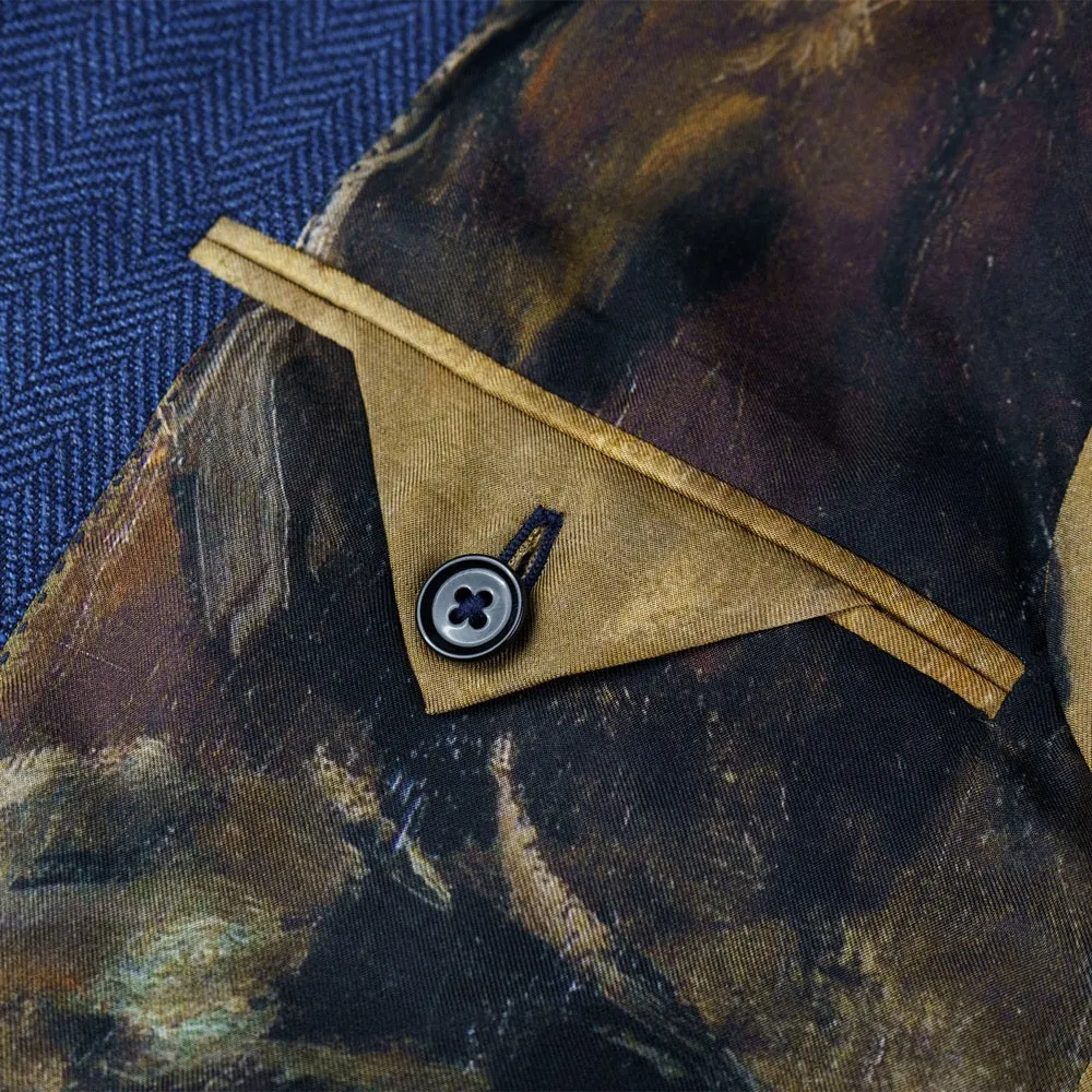 Mid Blue Herringbone Merino Wool Jacket