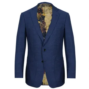 Mid Blue Herringbone Merino Wool Jacket