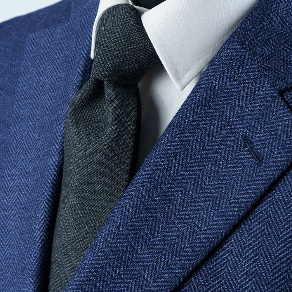 Mid Blue Herringbone Merino Wool Jacket