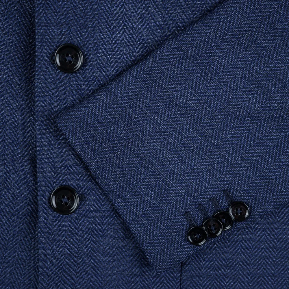 Mid Blue Herringbone Merino Wool Jacket